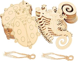 Homoyoyo 20pcs Unfinished Wooden Slice DIY Pendant Bugs Party Decorations Insect Cutout Craft Embellishments