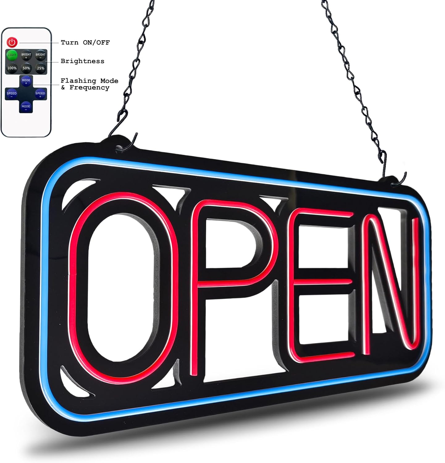 Open Signs for Business,32x16 inch Large Bright Open Sign Neon Led Lighted,Remote Control & Flashing Mode for Window Door Bar Coffee Salon Store,ON/OFF Switch B/Y - Image 5