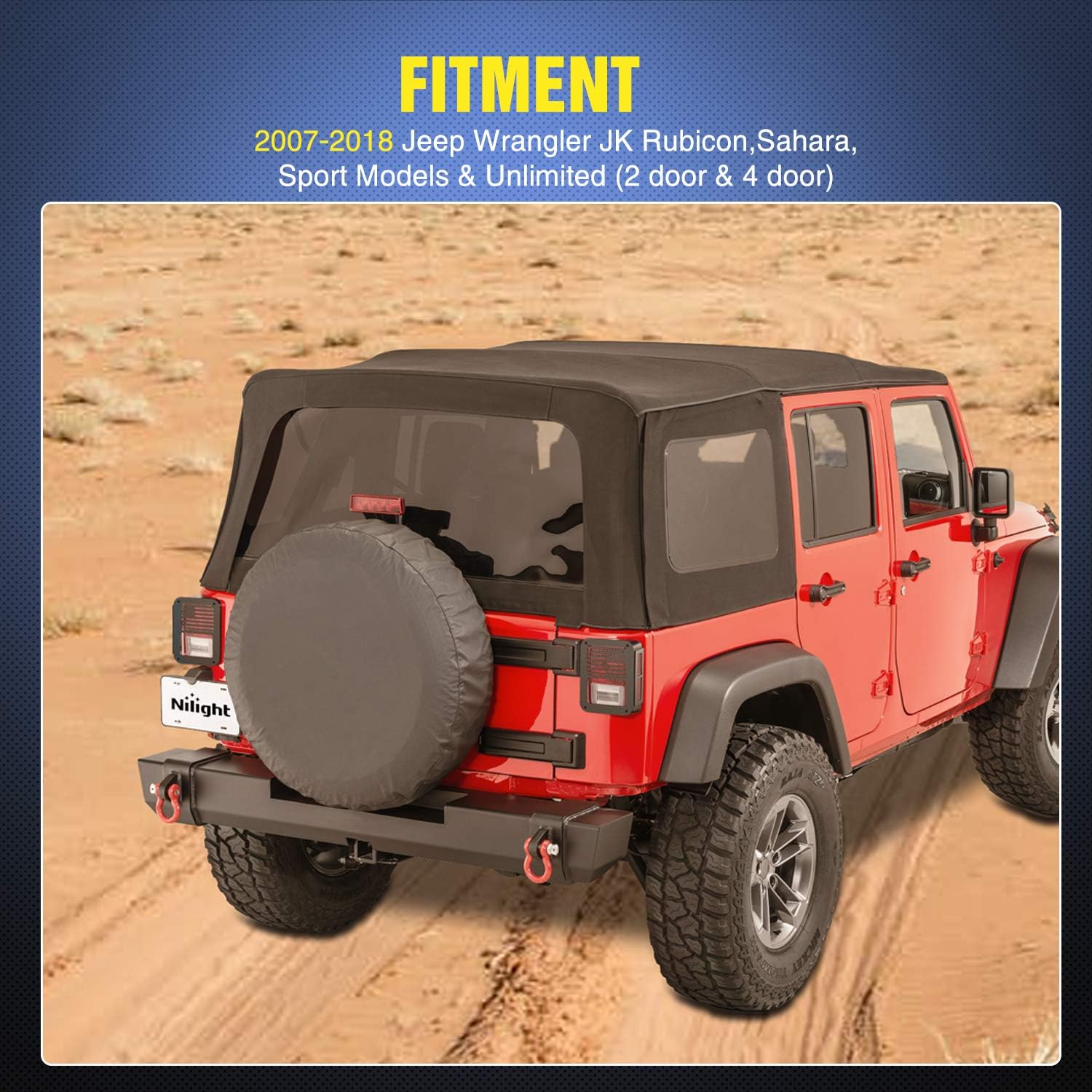 Nilight Tail Light Guards,Black Rear Light Covers Protector for 2007-2017 Wrangler JK Unlimited - Pair