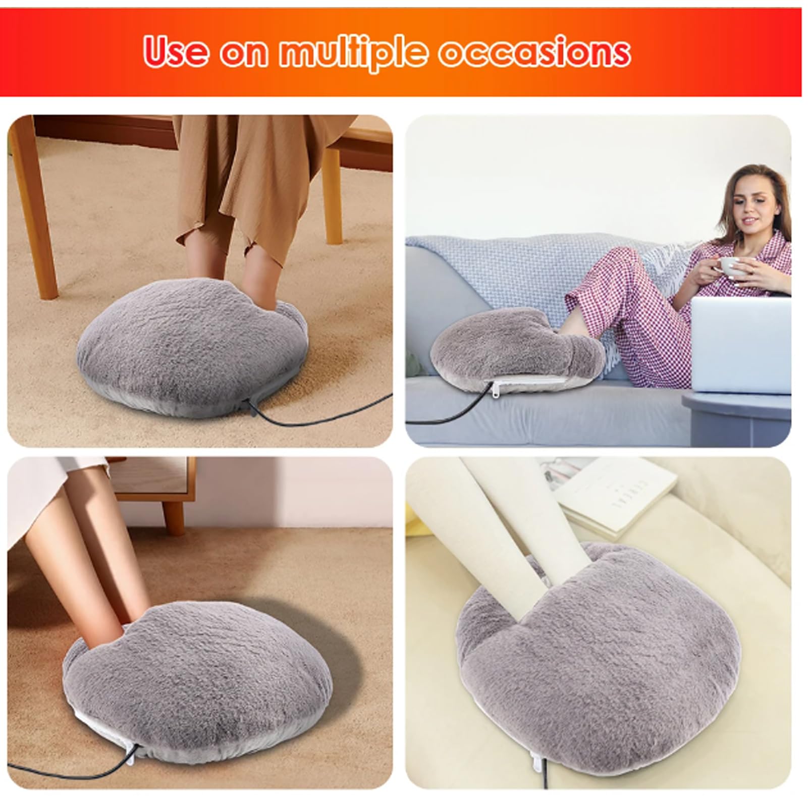 Scaldapiedi Peluche Elettrico, Pantofole Riscaldanti USB 5 Timer 5 Livelli Temperatura Lavabile Morbido Termoforo Piedi Scarpe E Stivali Riscaldati per Natale, Uomo, Donna, Casa