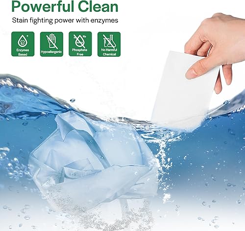 Miniatura 3 de Detergente de lavandería hipoalergénico para viajes, hojas de detergente ecológico, aroma libre y transparente, para viajes, apartamentos,