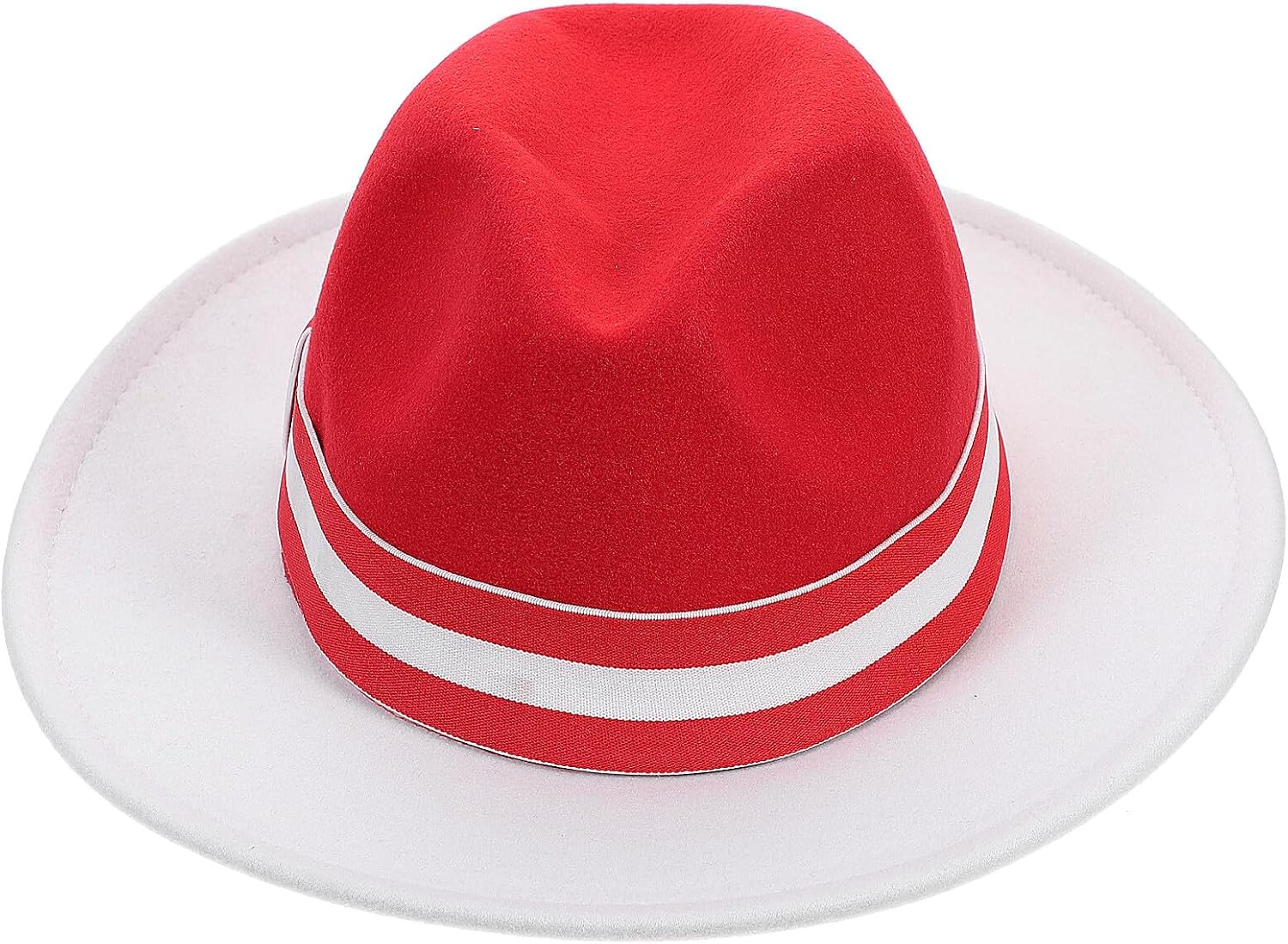 Fedoras Hats for Women Jazz Hat British Style Woolen Wide Brim Red White Patchwork 56-58cm Christmas Party Cap