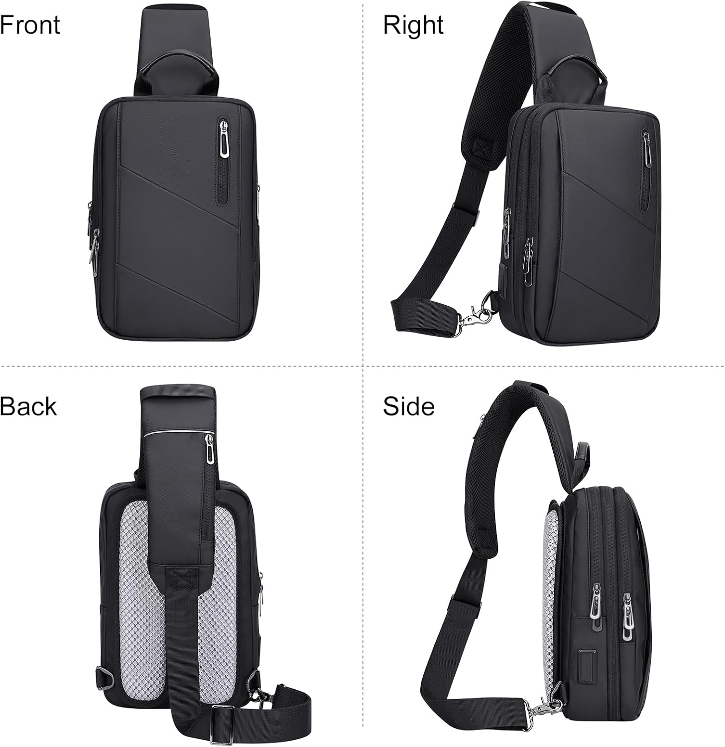 WITZMAN Sling Bag for Men Large Nylon Crossbody Shoulder Bag with USB Charging Port Travel Casual Hiking Daypack