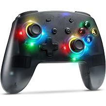 Switch Controller, 9 LED Colors, Pro Controller Compatible with Switch/Switch Lite, Wireless Gamepad with Back Buttons/Programmable/Motion Control/Dual Vibration/Turbo/Transparent