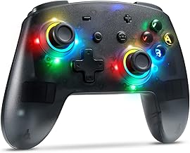 Switch Controller, 9 LED Colors, Pro Controller Compatible with Switch/Switch Lite, Wireless Gamepad with Back Buttons/Programmable/Motion Control/Dual Vibration/Turbo/Transparent