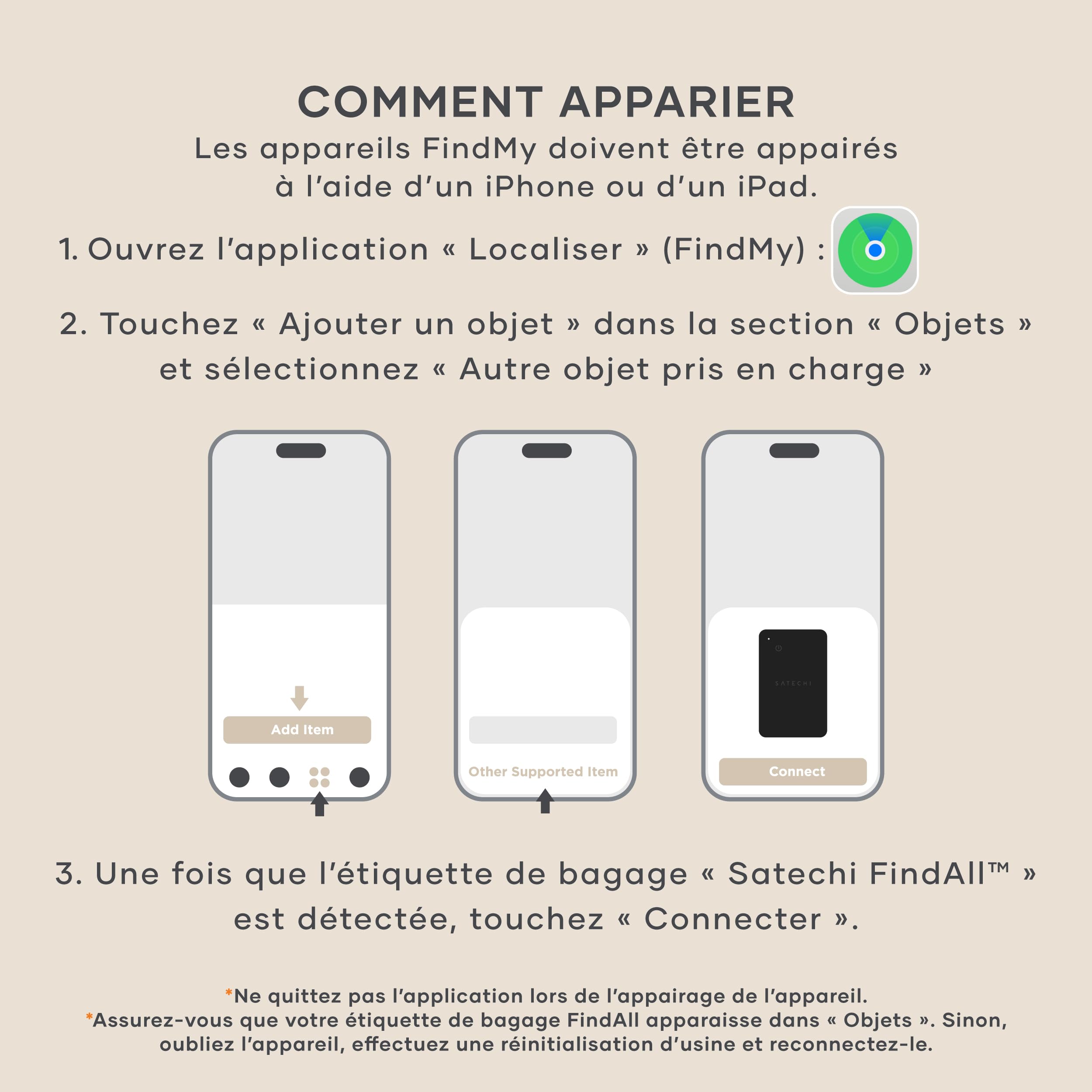 SATECHI FindAll Traceur GPS pour Bagage, Apple Find My, Beige | Localisateur Bluetooth, recharge sans fil, compatible TSA, alertes d'oubli puissantes, pour iPhone, iPad, Mac