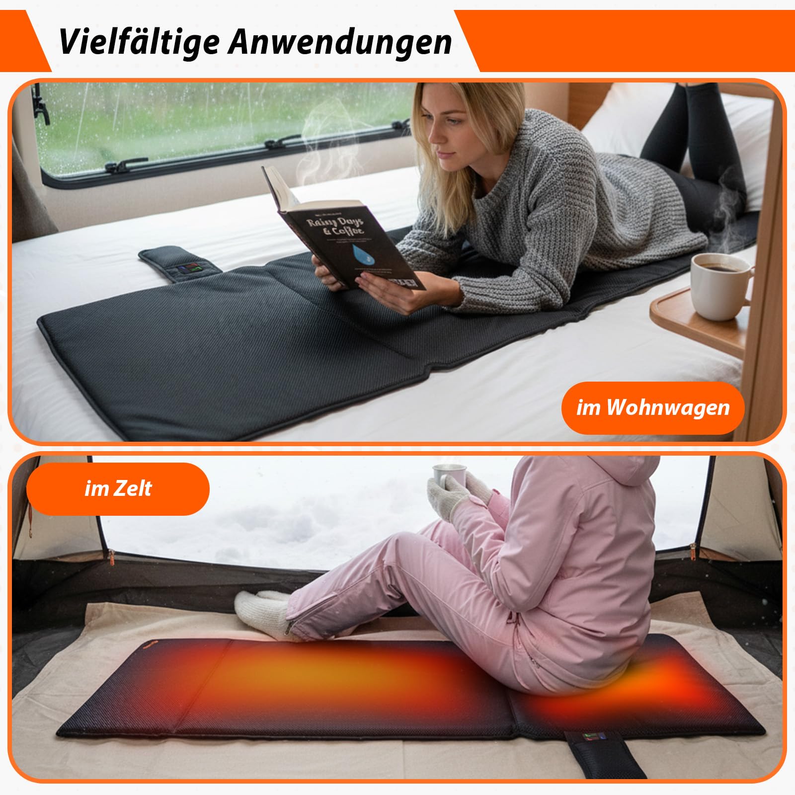 Thermrup Mobile Beheizbare Sitzauflage 50x125 cm – Mit Smart-Regler, Akku- & Netzbetrieb, Ideal für Zuhause, Büro & Camping