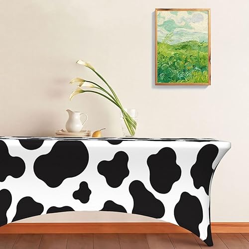 Miniatura 2 de Mantel rectangular ajustable de elastano elástico para mesa con estampado de vaca de 6 pies, protector de mesa para fiestas, eventos, banquetes,