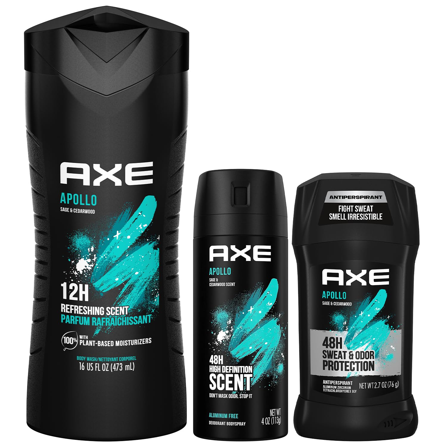 AXE Apollo Body Care Gift Set – Men’s Body Wash, Body Spray & Deodorant Set, Sage and Cedarwood (3 Piece Set) - Image 2