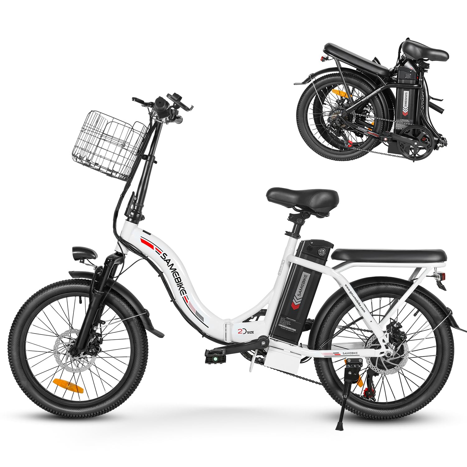 20" Electric Bike for Adult, 468WH Removable Battery Folding Step Through City eBike 43Miles Range(PAS) &15MPH Top Speed, With Front Suspension, Phone Holder and Front Basket Electric Bicycle