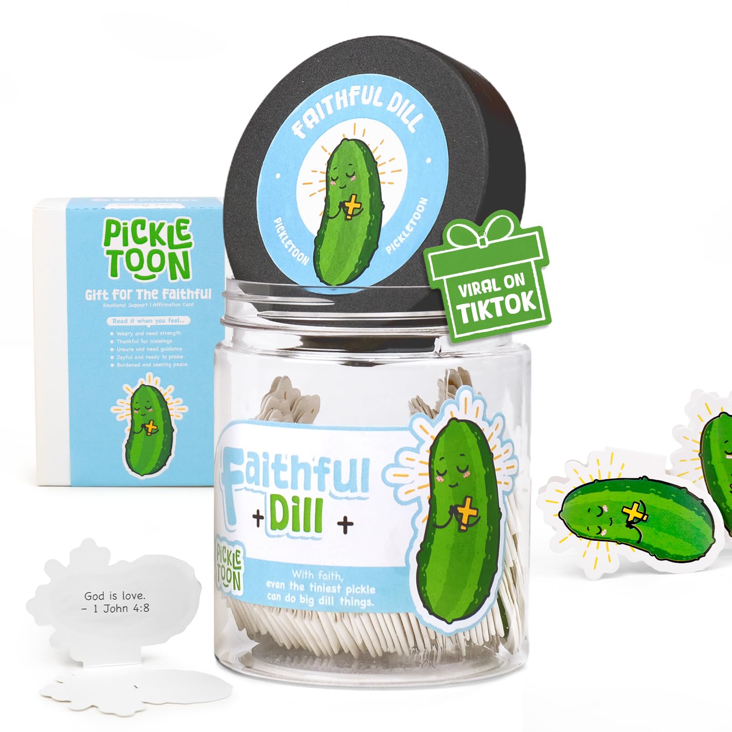Emotional Support Positive Pickle Jar (FAITHFUL DILL) Read This When Bible Verses, 60 Scripture &amp; Faith Cards for Daily Encouragement, Christian Gifts for Women, Easter, Graduation Gifts