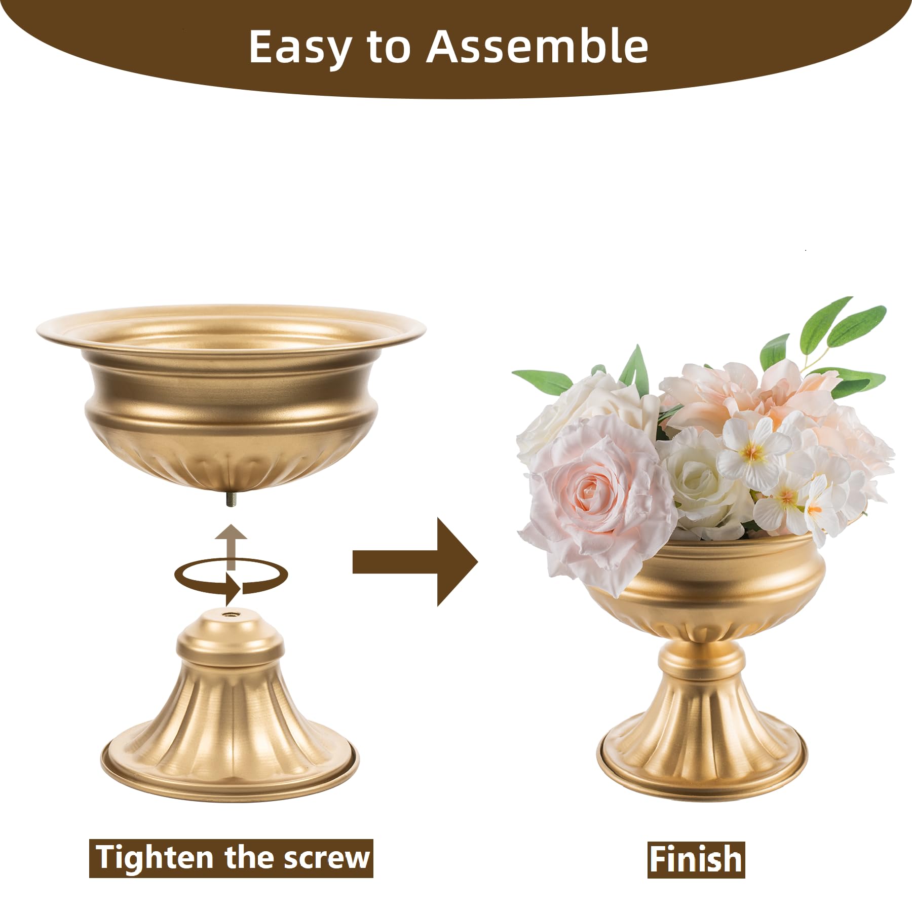 Gold Vases for Centerpieces Wedding, 6.5" Small Compote Pedestal Vase for Centerpiece Table Decorations Metal Urn Planter Decor, Trumpet Vase Flower Holder for Birthday Party Home Decoration, 10Pcs