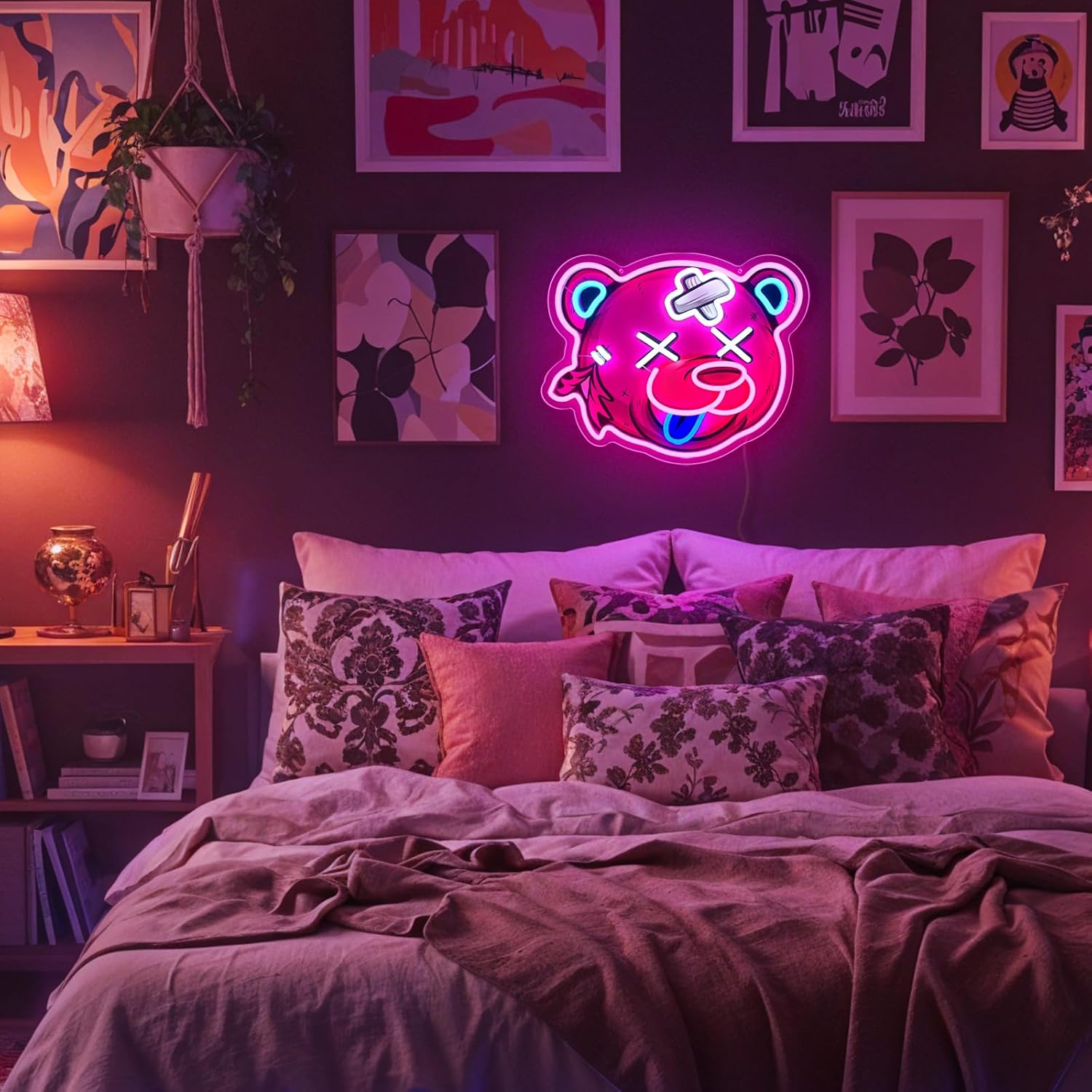 Pink Bear Neon Sign, Bear Head Neon Signs for Wall Decor, Dimmable Acrylic Neon Lights for Girls Room Bedroom Game Room Club Bar Party Decorations, Perfect Gifts