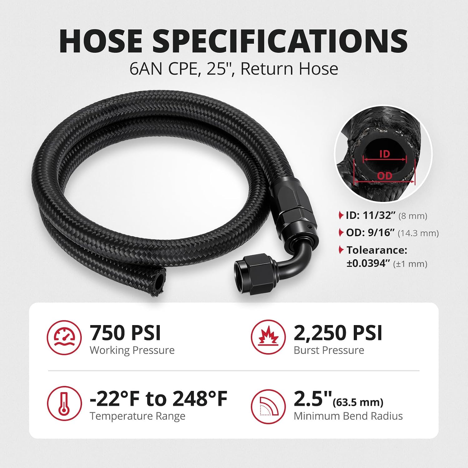 EVIL ENERGY 25" 6AN Power Steering Hose Kit with CPE and PTFE Braided Lines