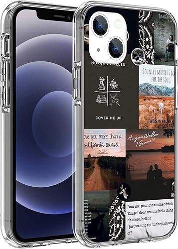 Funda transparente para iPhone 14 Plus, Retro Cowboy Collage Howdy Country Music Vintage de moda para mujeres y niñas, funda protectora a prueba de