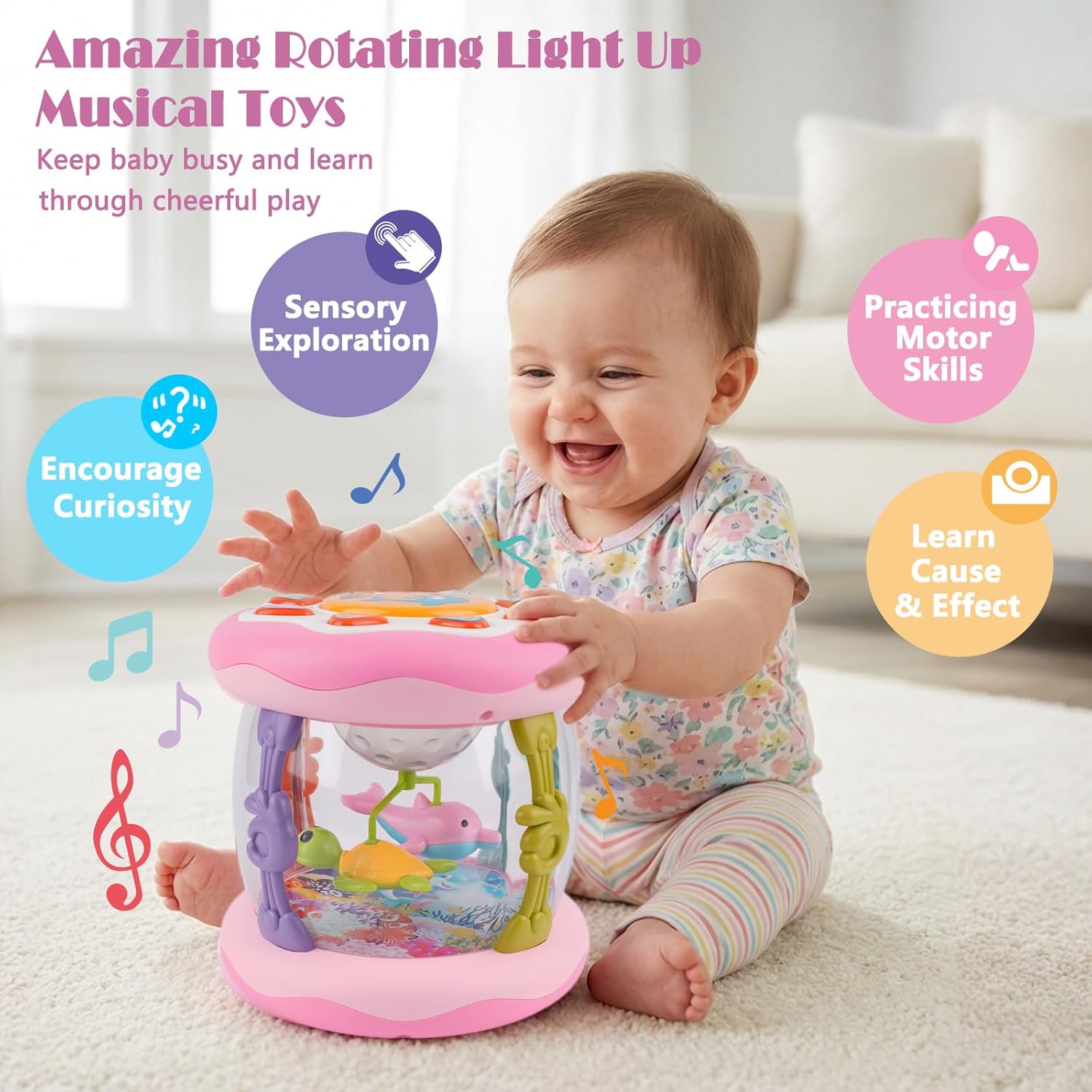 Baby Toys 0-6 Months, Newborn Aquarium Ocean Rotating Projector Music Light Up Toy, Tummy Time Infant Toys for 0-3 4 5 6 7 8 9 10 11 12 Months, Crawling Toys for 1 Year Old, Baby Birthday Shower Gifts