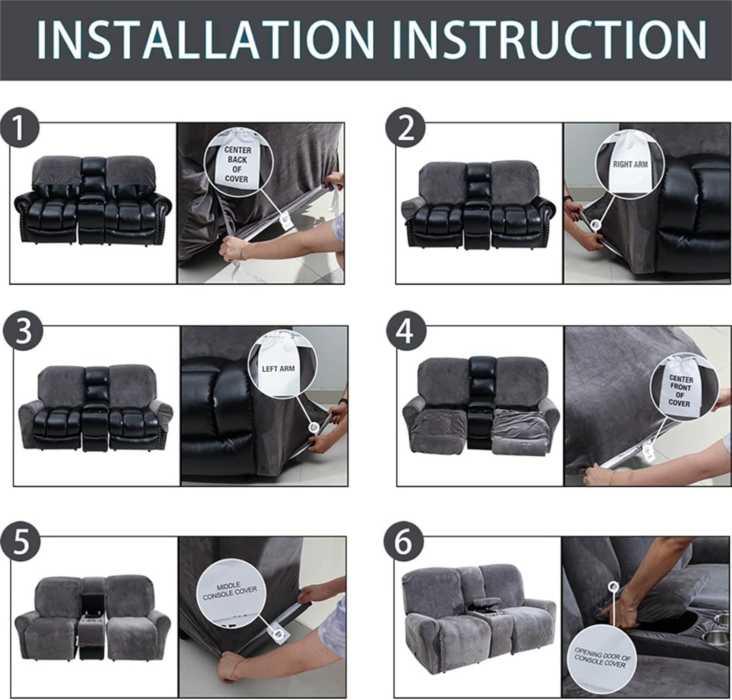Thick Sofa Covers 2 Seater, Pure Color Sofa Protector, Velvet Easy Fit Elastic Fabric Stretch Couch Slipcover 8 Pieces (F)