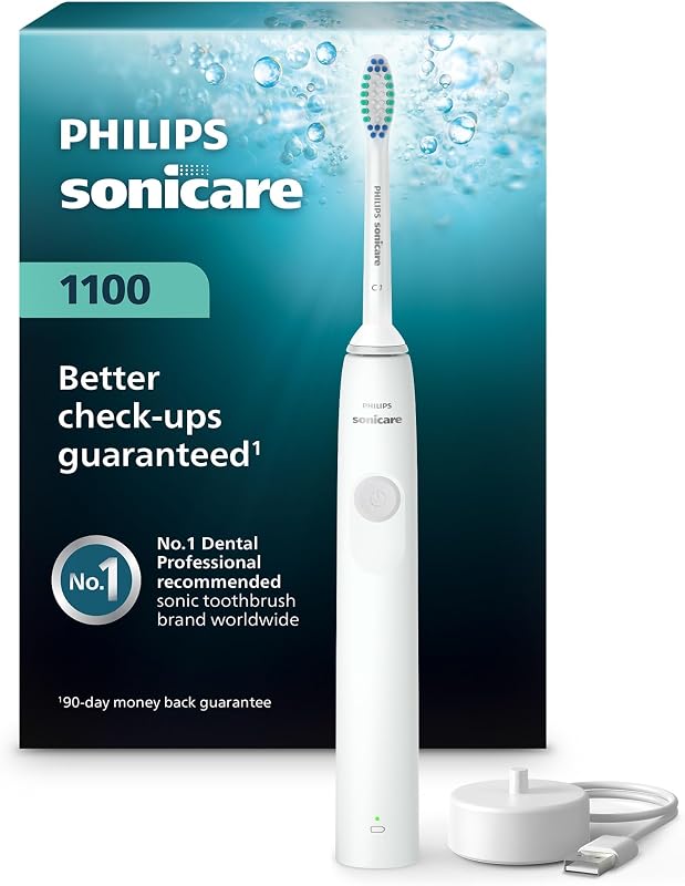 1100 Cepillo de dientes eléctrico recargable, 1 cabezal, blanco | Más eliminación de placa, temporizador guiado de 2 minutos, batería de 14 días, HX3641/02