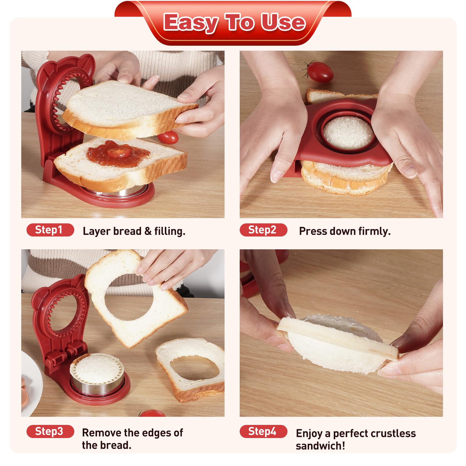 Cortador y sellador de sándwich a prueba de fugas y sin BPA para PB&J, herramienta de cocina redonda sin corteza, máquina de aperitivos para almuerzo para niños para galletas, masa de 3