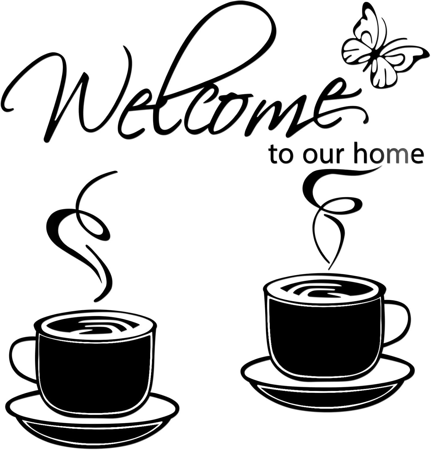 3 Pieces Home Removable Acrylic Mirror Setting Wall Decal Include 1 Welcome to Our Home Wall Sticker 2 Cafe Tea Wall Sticker Coffee Cup Vinyl Decal for Living Room Kitchen Restaurant Decor (Black)