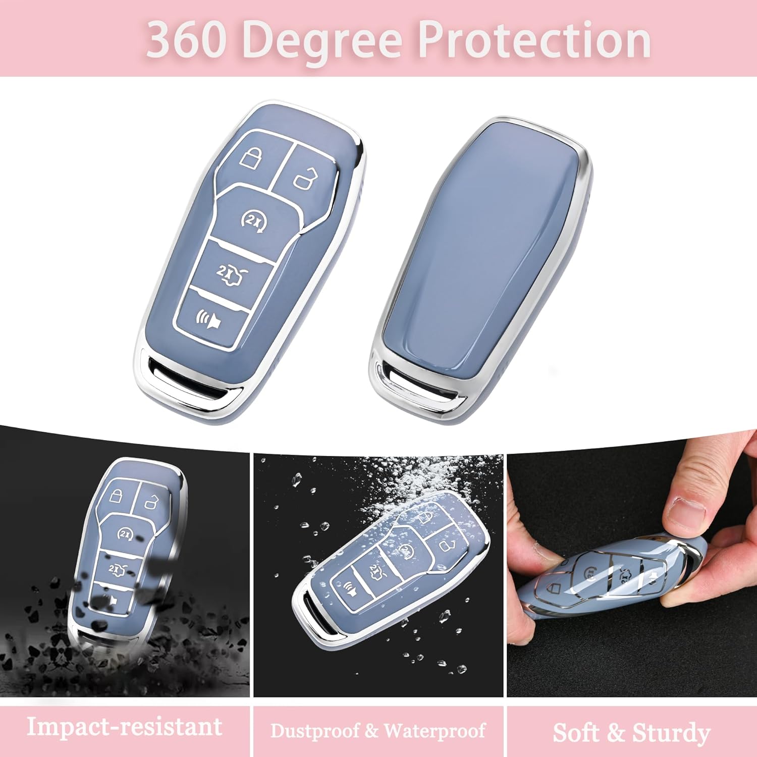 for Ford Key Fob Cover - Soft TPU Key Fob Case for Ford Edge Fusion Explorer Mustang Lincoln MKZ MKC MKX Smart Keyless Remote Key(Blue) - Image 3