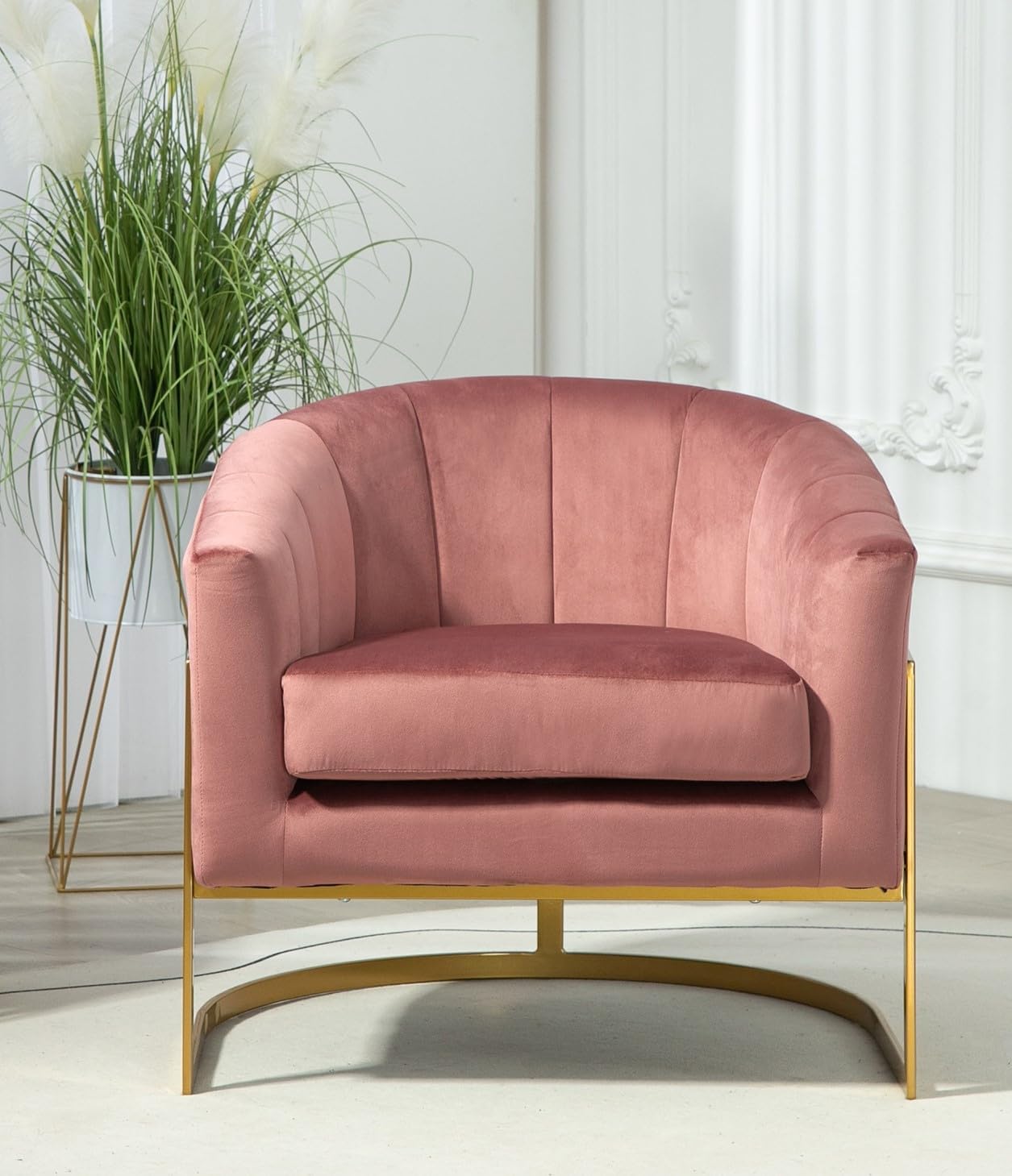 Velvet Modern Accent Armchair - Luxury Gold Frame | Versatile Seating for Living Room, Bedroom, Office, Rose