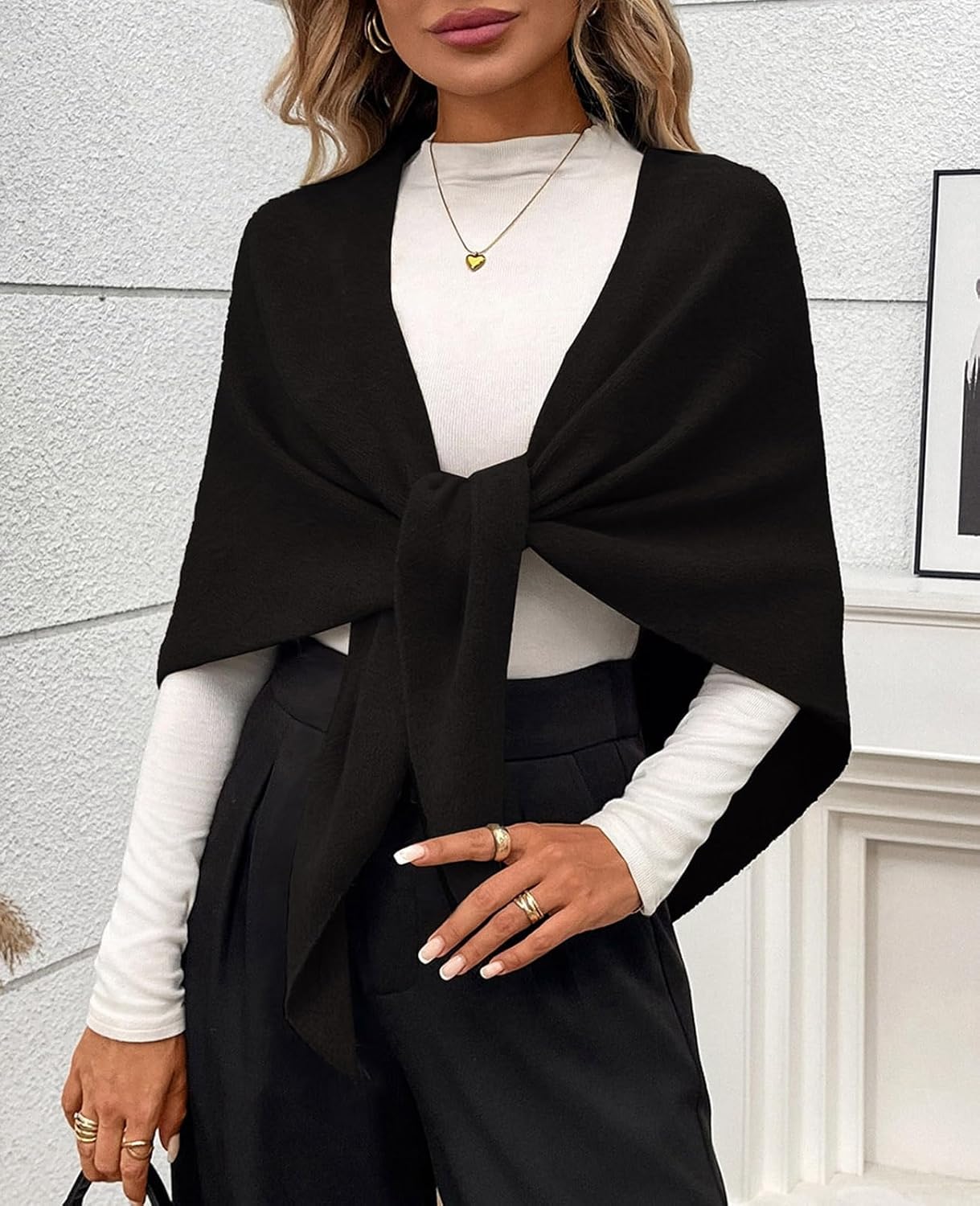 Womens Knitted Shawl Wraps Casual Solid Color Cape Scarf Comfortable Triangle Pashmina Shoulder Sweater - Image 3