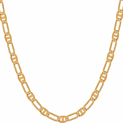 LIFETIME JEWELRY Beveled Italian Figaro Chain for Men & Women 24k Real Gold Plated Gold Necklace 16 to 36 Inch