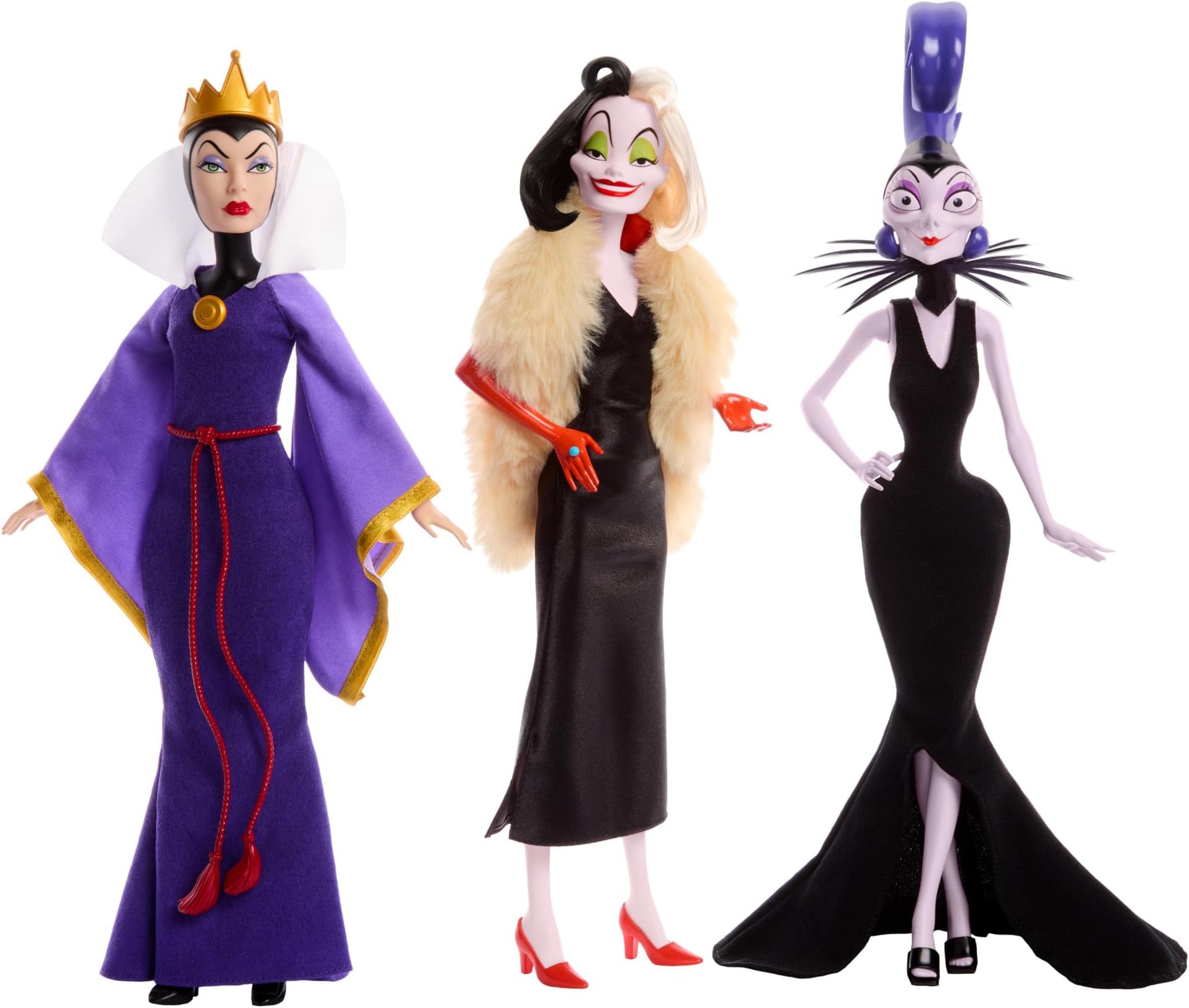 Disney Villains Evil Queen, Cruella De Vil and Yzma Fashion Dolls, Inspired by Disney Movies, Gifts for Kids and Collectors, HRF56