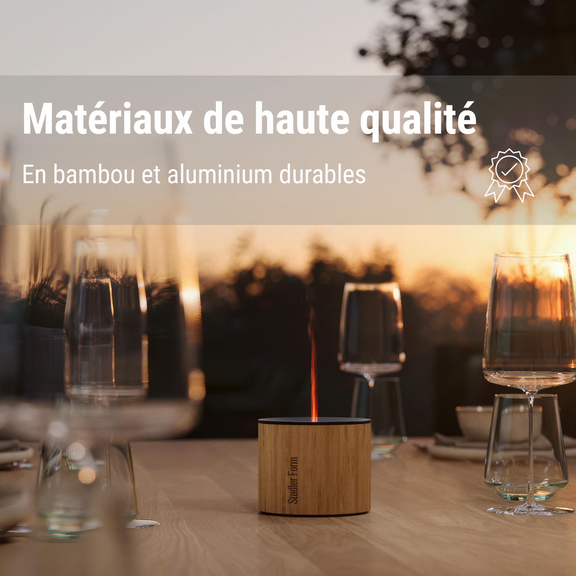 Stadler Form diffuseur d’arômes Nora, sans Fil, pour huiles essentielles | Jusqu’à 7 h d’autonomie, en aluminium et en bambou naturel, pour l’intérieur et l’extérieur, effet de flammes