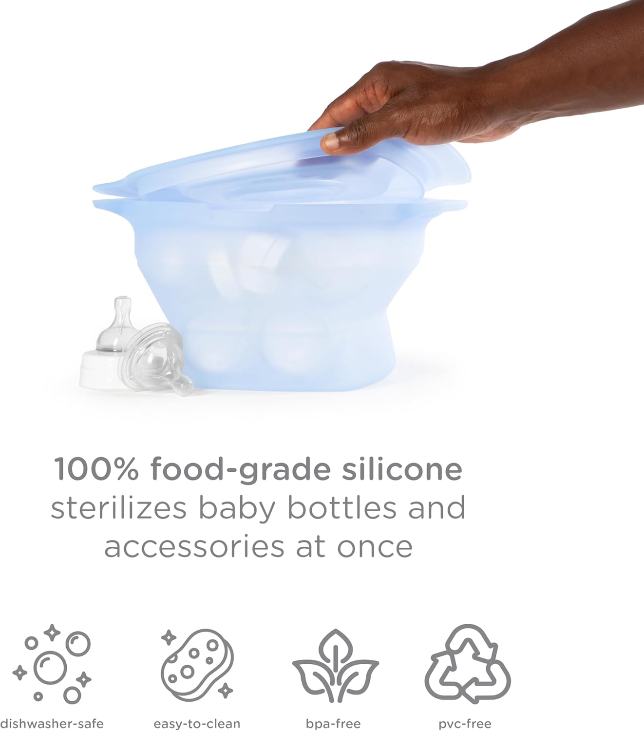 Ubbi Collapsible Microwave Steam Sterilizer for Baby Bottles, Breast Pump Accessories & Pacifiers, Reusable Silicone Steam Bag for Travel or Home Use, Fits Up to 5 Baby Bottles, Blue