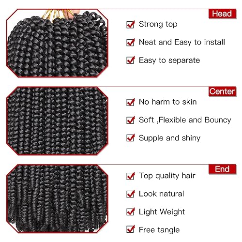 Miniatura 3 de Xtrend - Cabello trenzado con rizos de resorte, color negro, 8pulgadas, para peinados con trenzas, rizos de mariposa desgastados y rizos de pasión,