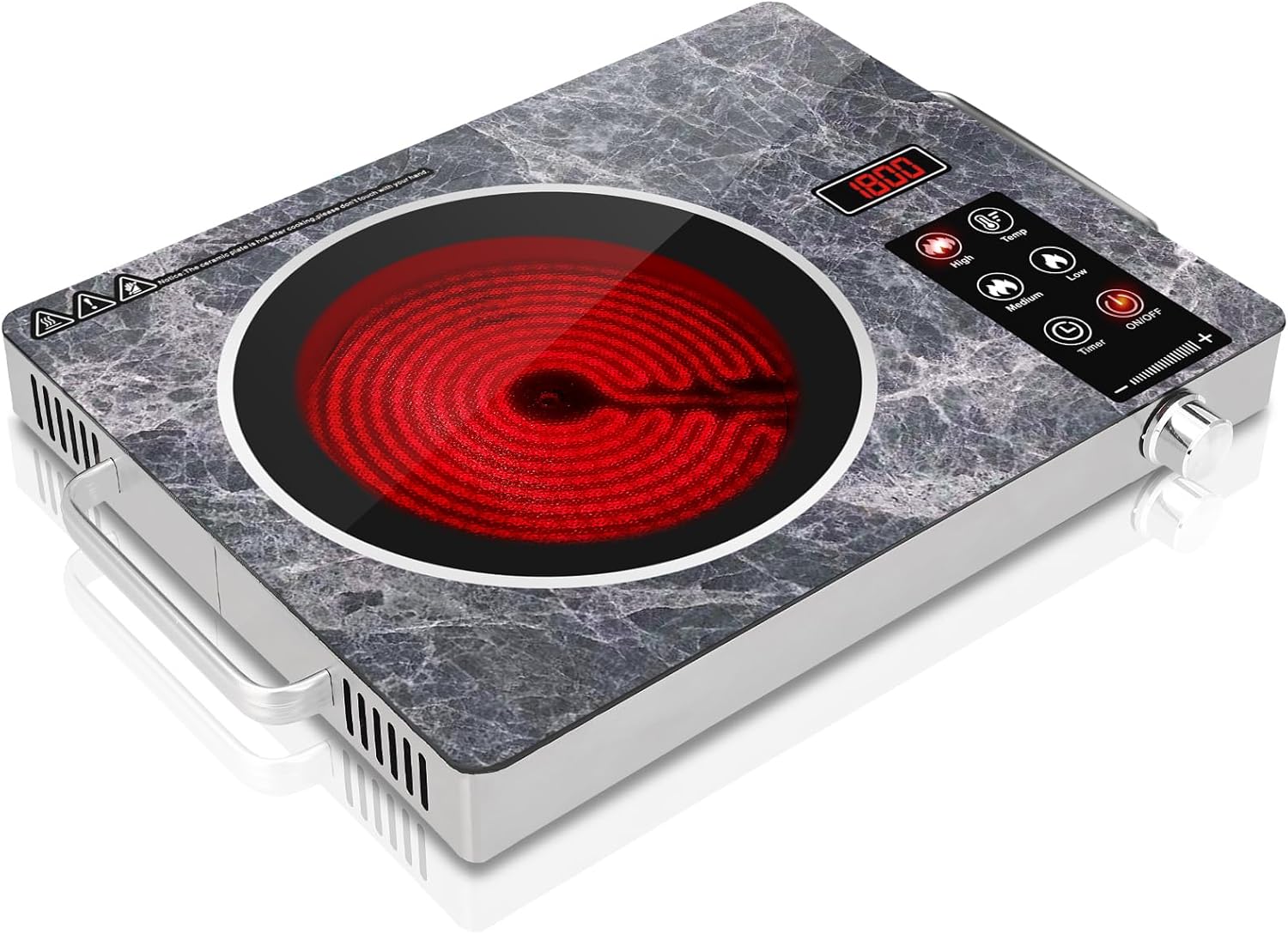 Alemania Single Burner Ceramic Cooktop, Portable 1800W Electric Stove, Countertop Burner for Cooking, Plug in Kitchen Hot Plate, Temperature Adjustable Compact Hob Camping Stoves