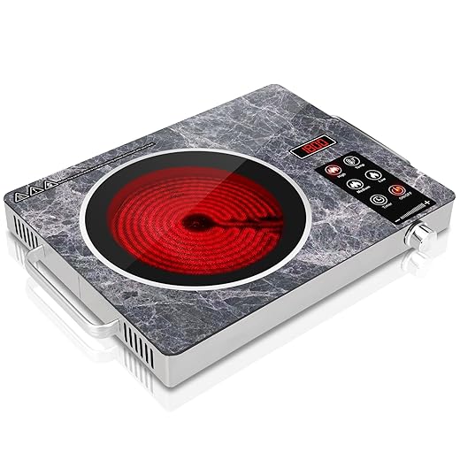 Alemania Single Burner Ceramic Cooktop, Portable 1800W Electric Stove, Countertop Burner for Cooking, Plug in Kitchen Hot Plate, Temperature Adjustable Compact Hob Camping Stoves