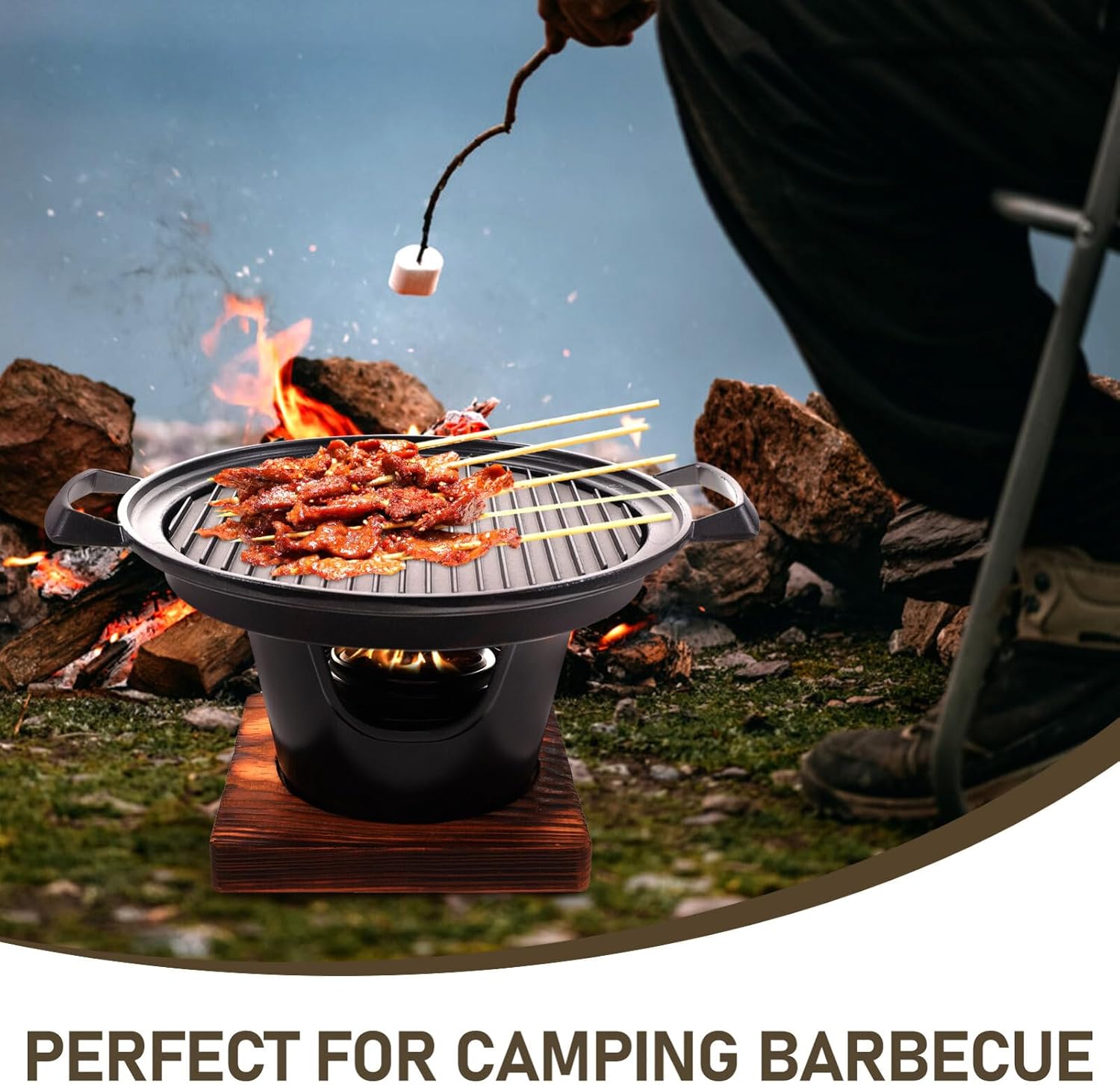 1 set Portable Smokeless Barbecue Grill Compact Roasting Oven for Outdoor Camping Indoor Cooking and Tailgating Includes Nonstick and Handles