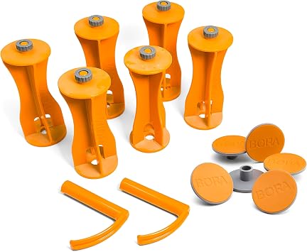 Bora Centipede Workstand Compatible Riser Kit for Folding Table - Accessories for Sawhorse Work Bench - 6x Risers. 6x Non-Slip Grips and 2xTool Storage Hooks for Workshop Portable Table CAK2015