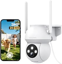 WOLFANG Telecamera di sicurezza esterna 2K 3MP, telecamera WiFi PTZ 360°, visione...