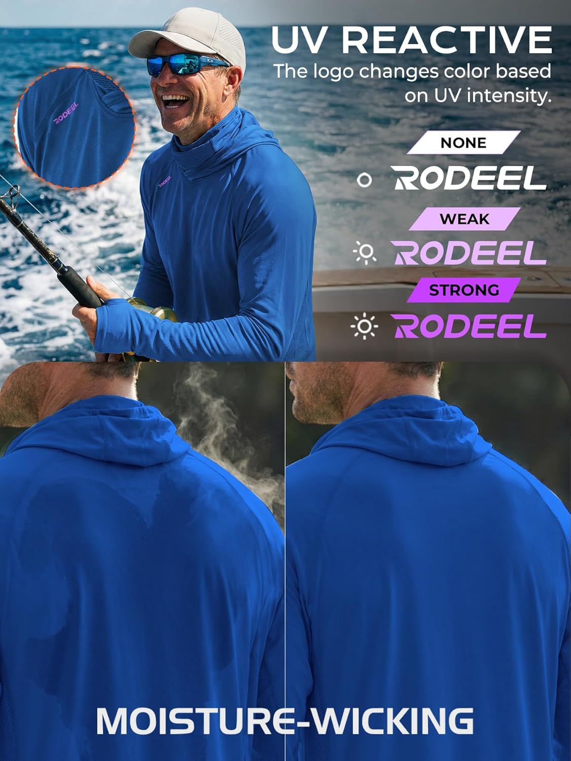Rodeel Men's Fishing Shirts for Men Long Sleeve Wicking Fabric UPF 50 Sun Protection Performance Shirt