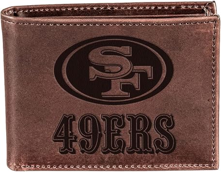 Evergreen Team Sports America NFL San Francisco 49ers Brown Wallet | Bi-Fold | Officially Licensed Stamped Logo | Made of Leather | Money and Card Organizer | Gift Box Included