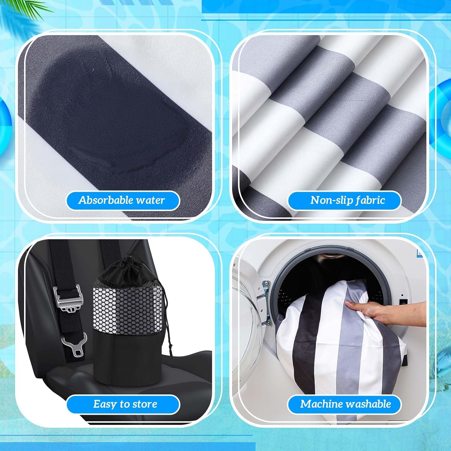 2 Pack Car Seat Towel Cover with Storage Bag, Black Vertical Stripes image 4