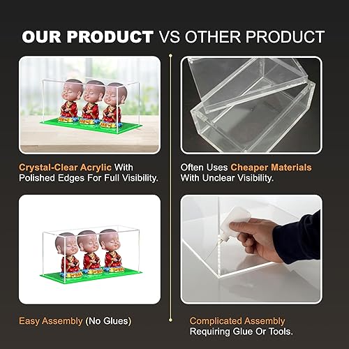 Vista 474 de Better Display Cases Versátil vitrina de acrílico transparente - Caja rectangular grande con base blanca 18" x 12" x 3" (BK09)