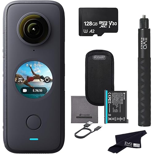 Insta360 ONE X2 360 Camera with Touchscreen - 5.7K30 360 Video, Front Steady Cam Mode, 18MP 360 Photo + InstaPano | Bundle Includes Invisible Selfie Stick (120cm) & 128GB Memory Card (3 Items)