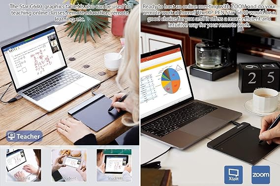 XP-PEN StarG640 Drawing Tablet Digital Graphics Tablet 6x4 Inch Ultrathin Tablet with 8192 Levels Battery-Free Stylus Compatible with Chromebook0& Artist Glove(Size M)
