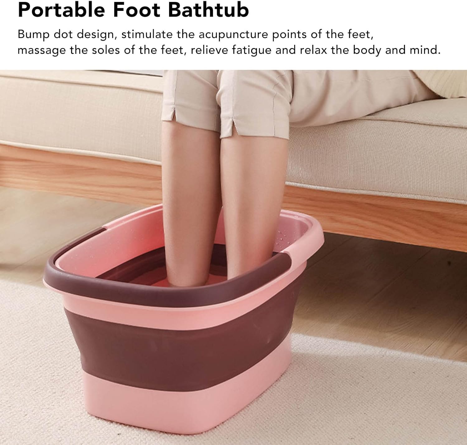 Foot Soaking Tub, Foot Bath Soak Tub Silicone Foldable Foot Tub, Portable Foot Massage Bath Bucket, Household Foot Spa Basin Bucket with Handle for Camping Hiking (Rose)