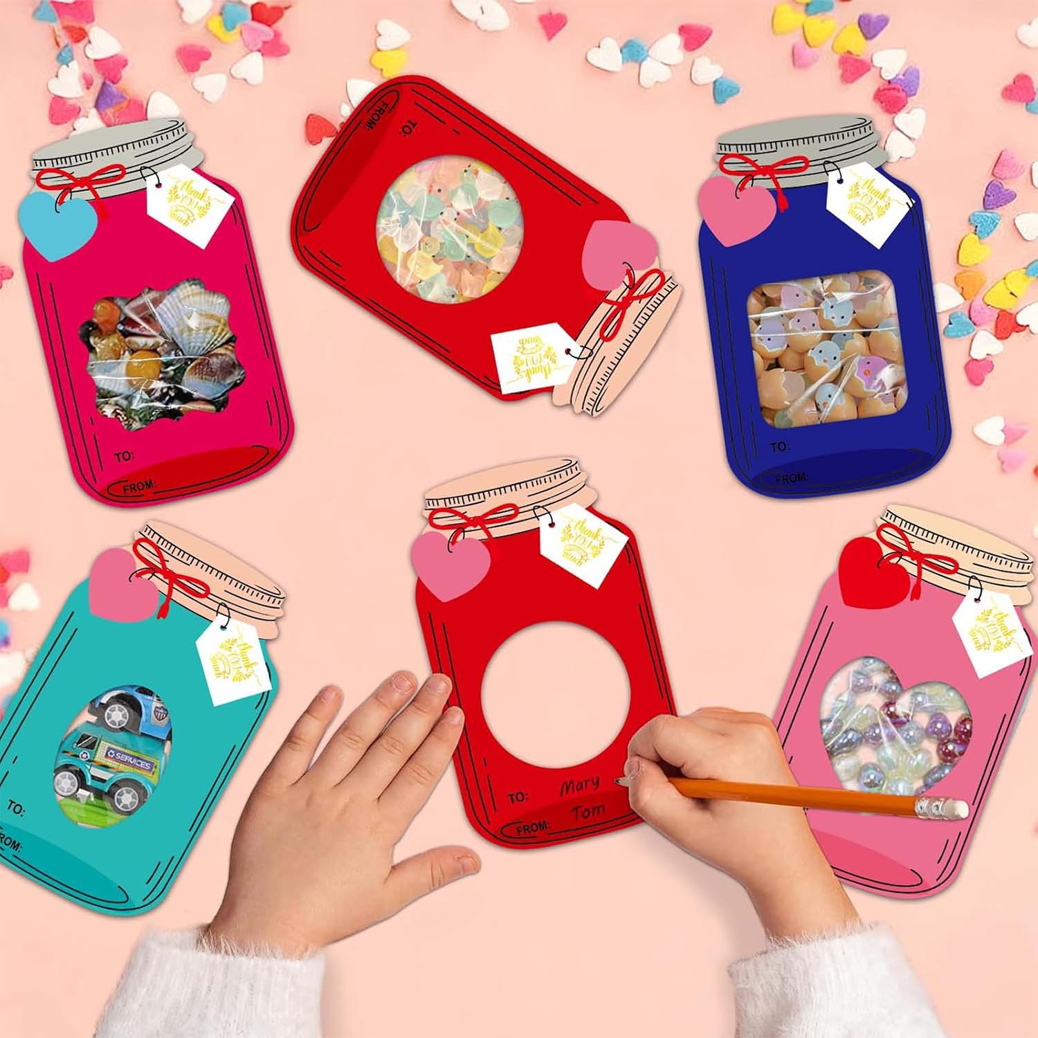 50 Pack Happy Valentine's Day Mason Jar Cards, Candy Cards with Treat Bags image 5