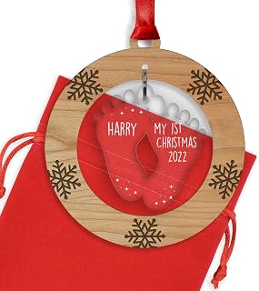 PERSONALISED Christmas Xmas Tree Decoration Bauble Babies Baby 1st First Xmas - Cherry Veneer and Acrylic Christmas Tree Ornament - Keepsake Christmas Gifts Presents