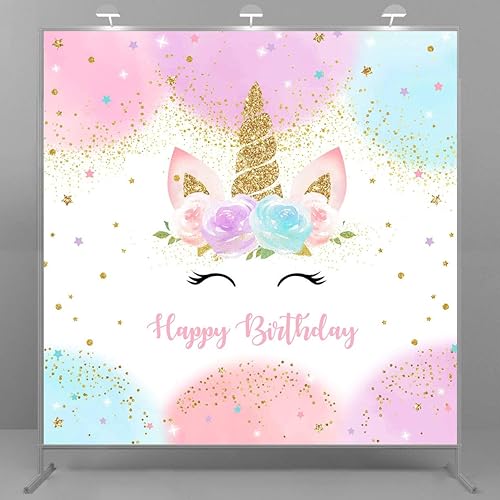 Miniatura 4 de Mocsicka Decoraciones de cumpleaños de unicornio para niñas, telón de fondo de unicornio para fiesta de cumpleaños de 6 x 6 pies, arcoíris pastel,