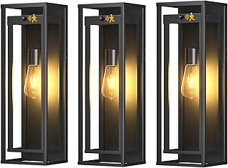 3 Pack 20in Outdoor Wall Light Motion Sensor-Black Modern Sconce Waterproof Exterior Lighting Fixture E26 Socket Porch Lights Extra Large Lantern for Entryway Patio House Garage