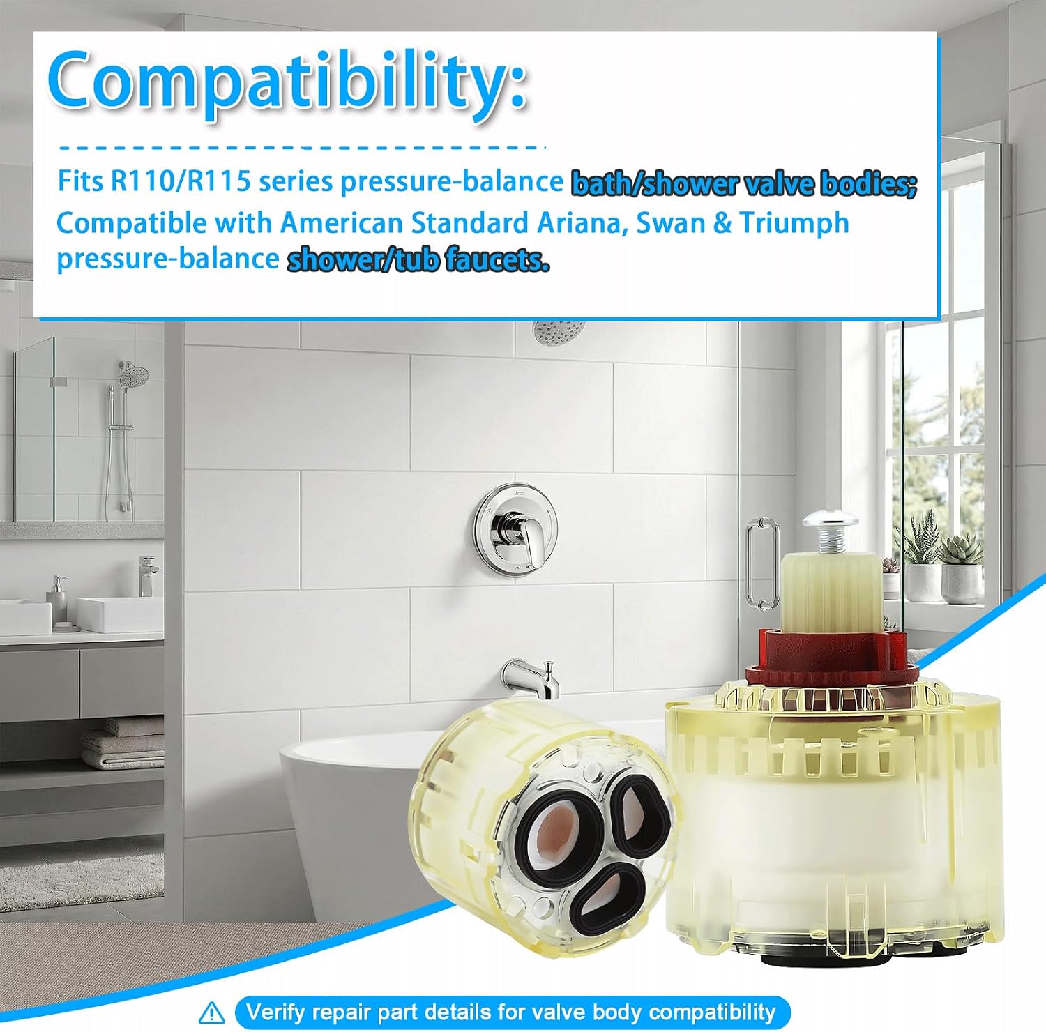 Pressure Balance Cartridge Replacement - Compatible with American Standard A954.4400070A, R110/R115 Series Valves - for Single Lever Bath Tub and Shower Faucets(1 Pack)