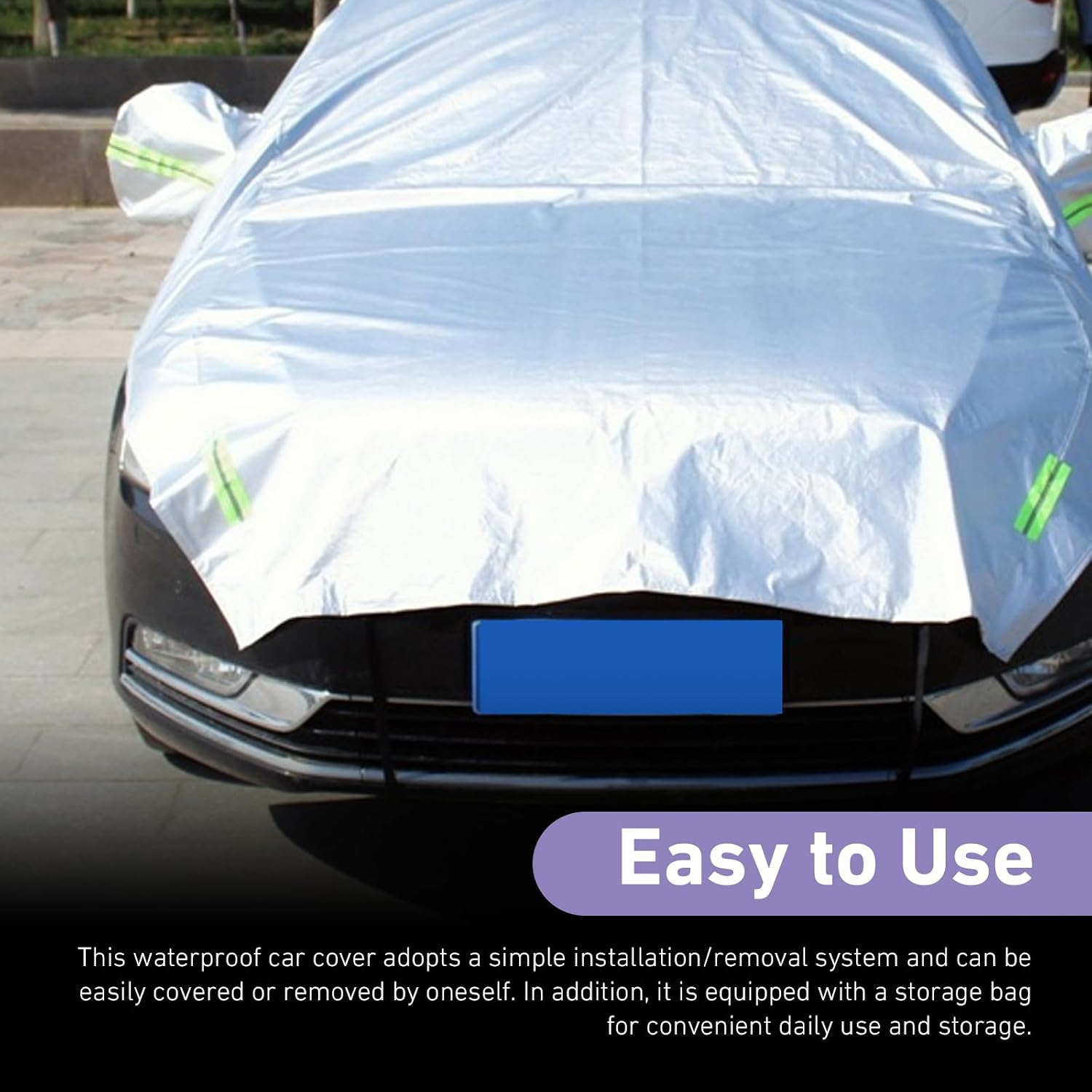 Half Car Cover, Thickened Car Sunshade Windshield Cover, All-Season Foldable Protective Shield for Rain Ice Snow Sand Leaves, for Most Sedans (Silver, 17Ft Long)